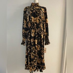Nanette Lenore black and gold floral print long turtleneck dress 8
